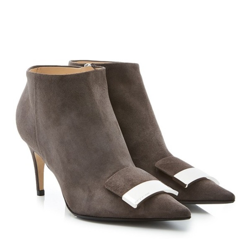Sergio Rossi SR1 Ankle Boots 75mm In Grey Suede RB354